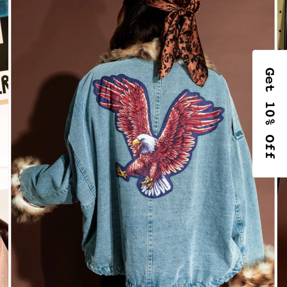 Dressed in LALA Denim Jacket with Eagle Patch and Fur Trim